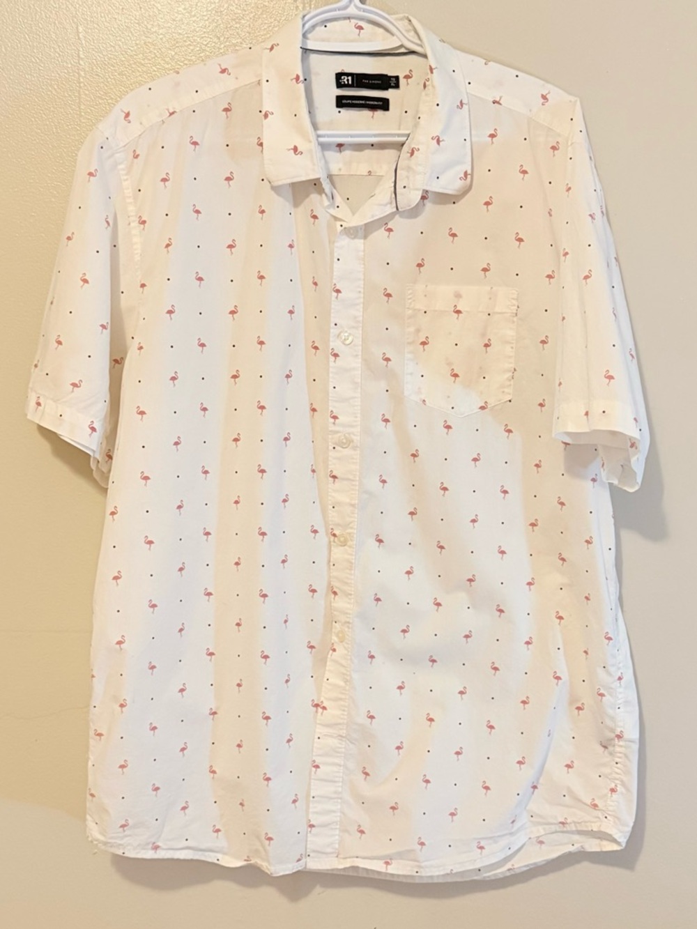 Simon’s White Short-Sleeve Flamingo Print Shirt